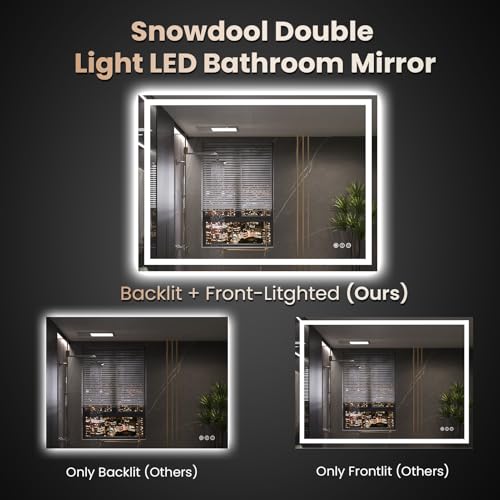 Snowdool 48 x 36 in LED Bathroom Mirror, Front and Backlit, Anti-Fog | Front and Backlit, 3 Color Temperatures, Anti-Fog, Tempered Glass - size: 36"L x 48"W