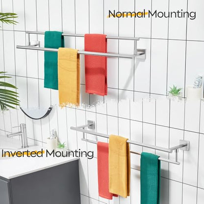 KOKOSIRI Bath Towel Holders Brushed Nickel Bathroom Rack 32-Inch Double Towel Bars Overlength Kitchen Rails Stainless Steel B5009BR-L32 - color: Brushed Nickel, size: 32-Inch