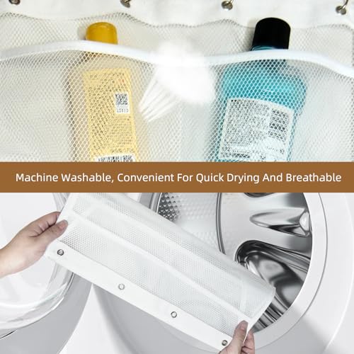 Mesh Shower Caddy Hanging,Hanging Mesh Pockets Shower Curtain Liner Pockets Hanging with Pockets Quick Dry Cruise RV Camper Bathroom Organizer with Shower Curtain Hooks - size: 1 Pack | White