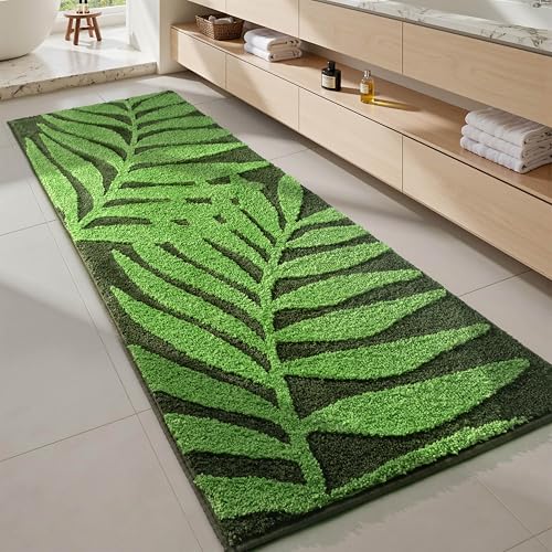 Sage Green Bathroom Rug Runner Long Bath Mat Bathroom Non Slip Bath Runner | 24" x 60" Leaf Leaf Bath Mats Monstera, Plush Fluffy Soft Absorbent Microfiber Bath Rug for Shower Floor, Toilet, Bedroom - color: Green, size: 2' x 2'11" (Rectangular)
