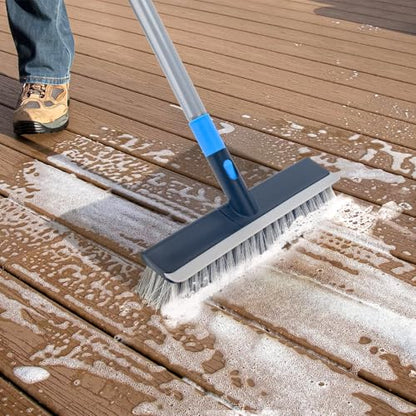 KeFanta Deck Brush with 56" Long Handle, 2 in 1 Floor Scrub Brush | Stiff Bristle Outdoor Scrubber Brush for Patio Cleaning Concrete Boat Garage Bathroom Kitchen Wall Shower