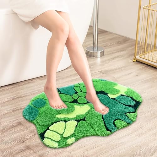 Cute Moss Bathroom Rugs Shaggy Washable Green Moss Bath Mat for Bathroom Non Slip Absorbent Bath Rugs for Shower, Tub, Sink, Toilet, Entry Way, 31''×20'' - color: Green Moss Rug 1