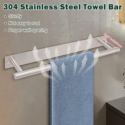 Self Adhesive Towel Bar, 16 Inch Round Towel Racks for Bathroom Wall Mounted SUS304 Stainless Steel Towel Hanger for Kitchen, No Drill or Screw-Mounted Towel Holder (Brushed Nickel) - color: Brushed Nickel