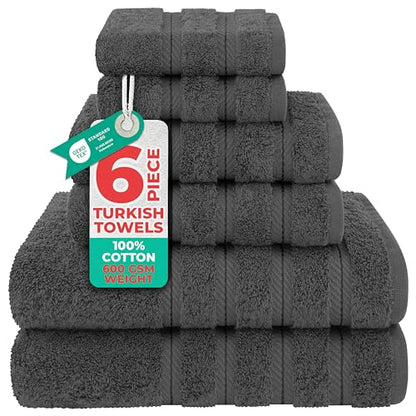 American Soft Linen 100% Cotton Luxury Turkish Towels, 6 Piece Towel Set | Soft Absorbent Quick Dry OEKO Tex Standard 100 Certificated Durable Machine Washable Premium Hotel Quality - color: Dark Gray, size: (27"x54") + (16"x28") + (13"x13")