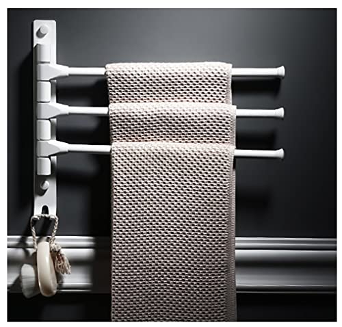 Swivel Towel Rack 180° Swivel Hand Towel Bar Bathroom Swing Hanger Towel Rack Holder Matte Finish,Wall Mounted,3/4/5-Arm Used in Kitchen,Bathroom,Toilet (Color : White-3Rod, Size : 34.5CM) - color: White-3rod