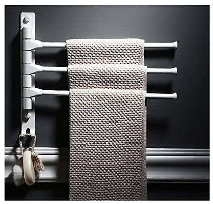 Swivel Towel Rack 180° Swivel Hand Towel Bar Bathroom Swing Hanger Towel Rack Holder Matte Finish,Wall Mounted,3/4/5-Arm Used in Kitchen,Bathroom,Toilet (Color : White-3Rod, Size : 34.5CM) - color: White-3rod