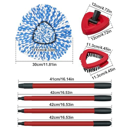 Spin Mop Handle, Mop Heads Replacements,Scrubber Brush and Mop Base Compatible with Ocedar RinseClean 2-Tank System, Mop Handle and Head Replacement Combo Set for Wet Dry Use Floor Cleaning - size: 4 pack mop heads set