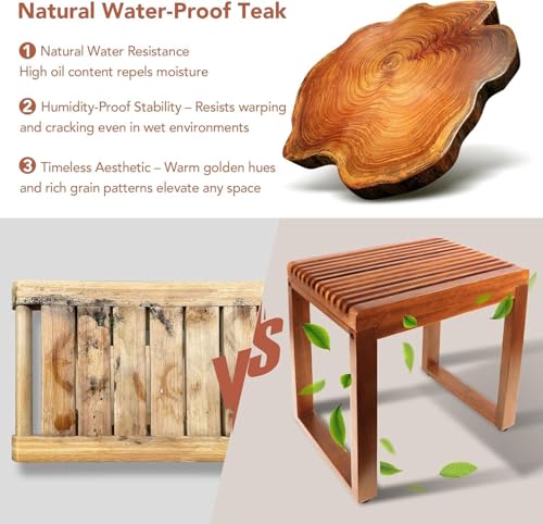 15.7'' Compact Teak Shower Stool, Solid Wood Spa Bench for Walk-In Shower | Waterproof Solid Teak Shower Seat, Shower Foot Rest for Shaving Legs, Bathroom Bench for Inside Shower, Indoor & Outdoor Use - size: Upgraded-Small