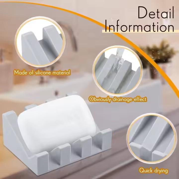 Silicone Soap Dish Self Draining Soap Holder for Shower, Bathroom Soap Tray Bar Soap Dish with Drainage, Non-Slip Soap Saver (Grey 2 Pack, 3.93 * 2.75 * 1.57in) - color: Grey*2, size: 3.93*2.75*1.57in