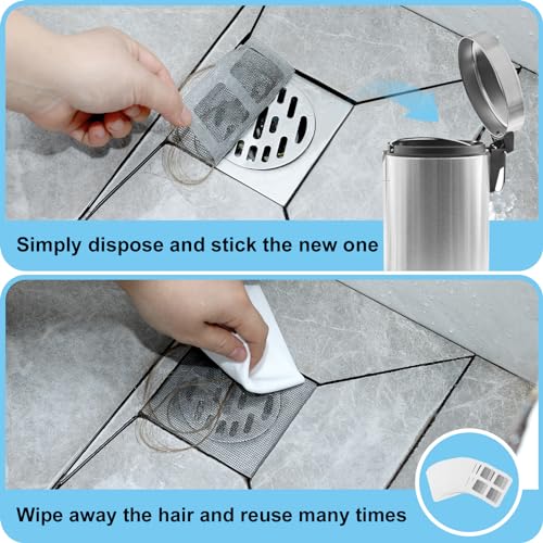 30 Pack Disposable Shower Drain Hair Catcher Mesh Stickers 4"x4" Strong Adhesive Mesh Covers for Bathroom, Kitchen & Laundry Waterproof Hair Trap Easy Apply & Remove