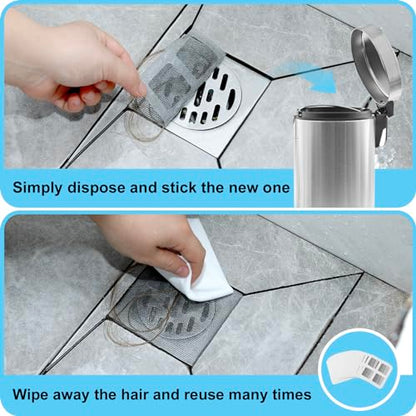 30 Pack Disposable Shower Drain Hair Catcher Mesh Stickers 4"x4" Strong Adhesive Mesh Covers for Bathroom, Kitchen & Laundry Waterproof Hair Trap Easy Apply & Remove