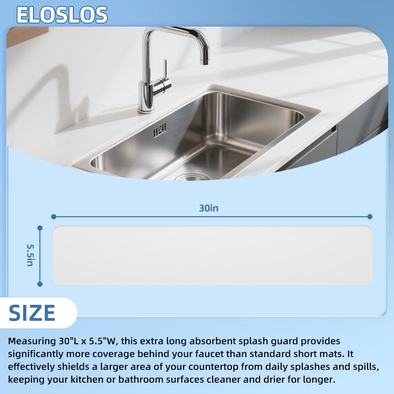 30"L x 5.5"W Customizable Sink Faucet Mat for Kitchen Sink 2&3 Holes, White | DIY Cut for Oval/Rectangle/Square Faucets, Extra Long Coverage, For Splashes & Drips - style: 1 Pcs White