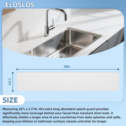 30"L x 5.5"W Customizable Sink Faucet Mat for Kitchen Sink 2&3 Holes, White | DIY Cut for Oval/Rectangle/Square Faucets, Extra Long Coverage, For Splashes & Drips - style: 1 Pcs White