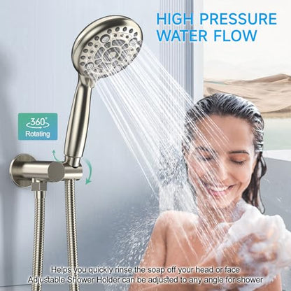 EMBATHER 10'' Shower System with Handheld Trim Kit, Brushed Nickel | 2-IN-1 Shower Faucet Set, 8-Mode Shower Head, 6-Setting Handheld Spray, Pressure-balanced Valve & Trim Kit - color: Brushed Nickel, size: 10 Inch