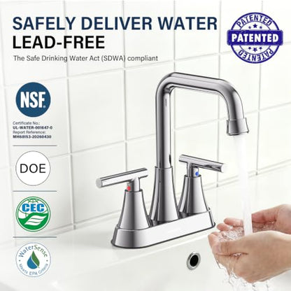 Chrome 4 inch Centerset Bathroom Faucet for Sink 2-3 Hole | Bathroom Sink Faucet with Pop-up Drain and Supply Lines, Stainless Steel 2-Handle Centerset Faucet for Vanity RV Restroom - color: Chrome