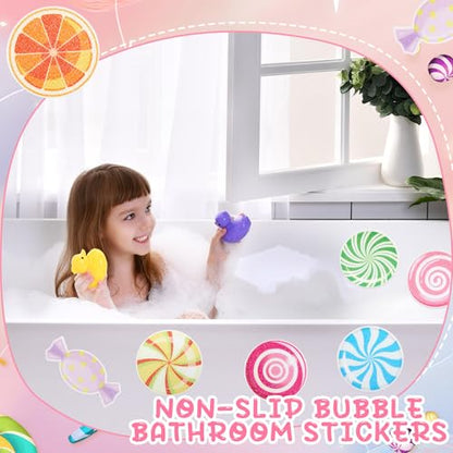 Fullhawl 30 Pcs Candy Non Slip Bathtub Stickers Colorful Candy Anti Slip Shower Stickers Shower Floor Nonslip Sticker Applique Adhesive Decals Treads with Scraper for Bathtub Bathroom Floor - style: Candy
