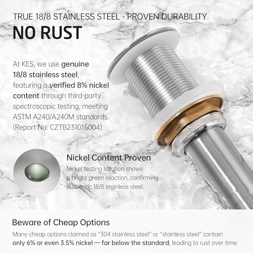 KES Faster Drainage Bathroom Sink Drain Without Overflow, Anti-Clog | Open Grid Design, Brushed Nickel Vessel & Vanity Drain Strainer, Stainless Steel & Brass, S2021D-BN - color: Brushed Nickel