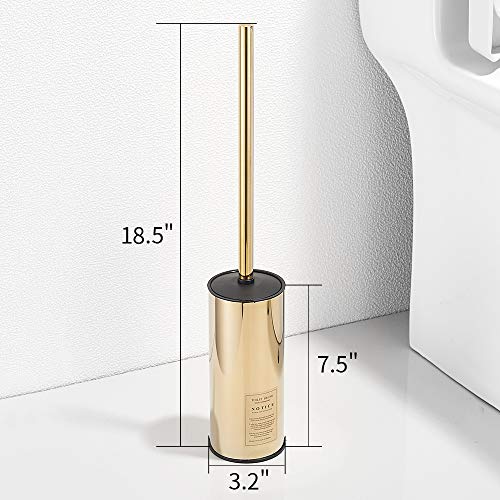 Freestanding Toilet Brush Holder for bathrooms 304 Stainless Steel Toilet Brush Stand Round Storage and Organization Rust Resistant 18-inch high Polished Gold Finished - color: 18-inch Round High Polished Gold