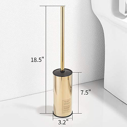 Freestanding Toilet Brush Holder for bathrooms 304 Stainless Steel Toilet Brush Stand Round Storage and Organization Rust Resistant 18-inch high Polished Gold Finished - color: 18-inch Round High Polished Gold