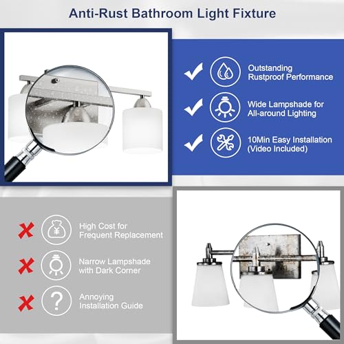 Bathroom Lighting Fixtures Over Mirror Brushed Nickel, Anti-Rust 3-Light Bathroom Vanity Lights, Modern 18Inches Wall Sconces E26 Base, Milky White Glass Shades, Bulbs Not Included - color: Brushed Nickel-3Light
