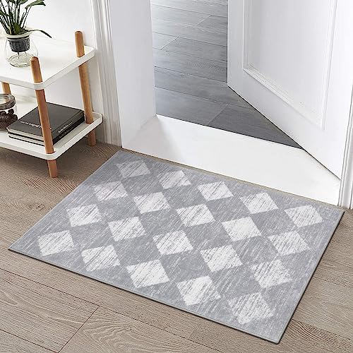 Lahome Moroccan Trellis Area Rug - 2x3 Small Throw Rugs for Kitchen Sink Washable Rugs for Bedroom, Checkered Soft Non Slip Bathroom Rug for Living Room Doorway Powder Room, Grey - color: Grey, size: 2' x 3' (Rectangular)