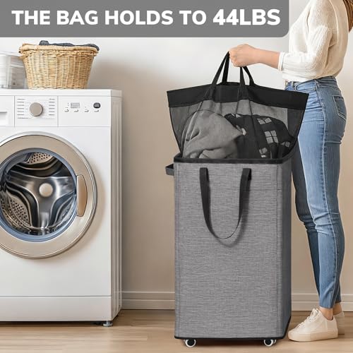 Goodpick 75L Collapsible Laundry Baskets with Removable Wash Bag and Wheels | Laundry Basket with Wheels, Rolling Laundry Hamper with Handle for College Dorm, Laundry Hamper on Wheels, Light Grey - color: Light Grey