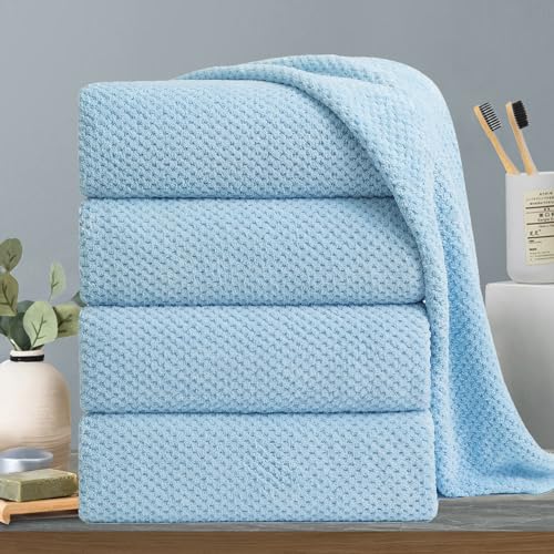 Hailea Extra Large Bath Towels Set 35x70 Inches - Blue Luxury 600 GSM Oversized Bath Sheet Towel,Ultra Soft Microfiber - Quick Dry,Highly Absorbent Shower Towels Spa Hotel Bathroom Towel Set (4-Pack) - color: Blue Set, size: 4-Piece Set