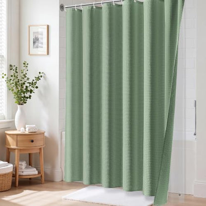 3 in 1 Waffle Shower Curtain Set with PEVA Liner 72x72 Sage Green | 256GSM Heavy Duty Fabric, Waterproof Clear Liner, Hotel Luxury Weighted Cloth Shower Curtains for Bathroom, 12 Plastic Hooks - color: A Sage Green, size: 72"W x 72"L (Pack of 1)