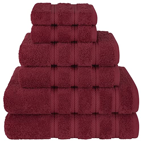 American Soft Linen 100% Cotton Luxury Turkish Towels, 6 Piece Towel Set | Soft Absorbent Quick Dry OEKO Tex Standard 100 Certificated Durable Machine Washable Premium Hotel Quality - color: Bordeaux Red, size: (27"x54") + (16"x28") + (13"x13")