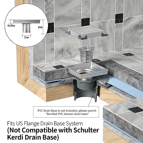 Square Shower Drain, 304 Stainless Steel Floor Drain 8" | with Tiled Insert Grate & Hair Strainer, Bathroom 2-in-1 Tiled in Drain, CUPC Certified - color: Matte Black, size: 8''