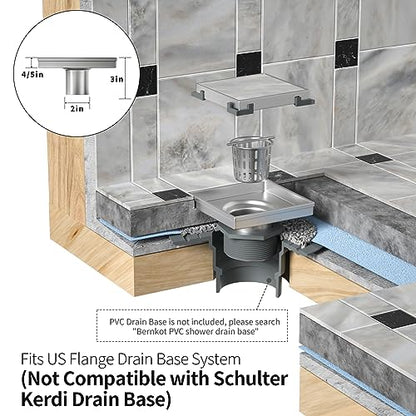 Square Shower Drain, 304 Stainless Steel Floor Drain 8" | with Tiled Insert Grate & Hair Strainer, Bathroom 2-in-1 Tiled in Drain, CUPC Certified - color: Matte Black, size: 8''
