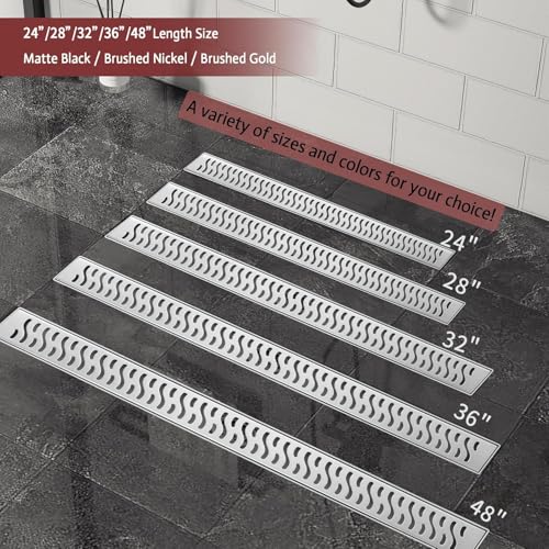 Linear Shower Drain, 32 inch Brushed Nickel | Including Hair Catcher and Removable Grate, 304 Stainless Steel, Easy to Install and Clean (Drain Base Not Included) - color: Brushed Nickel, size: 32 inch