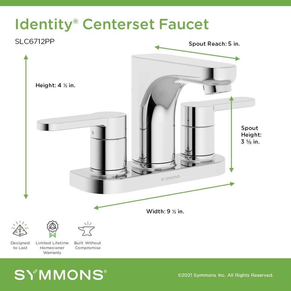 Symmons Identity 4 in. Centerset Two-Handle Three Hole Bathroom Sink Faucet with Push Pop Drain Assembly, Chrome SLC6712PP - color: Polished Chrome