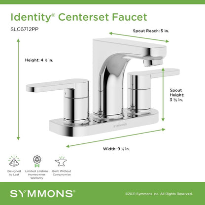 Symmons Identity 4 in. Centerset Two-Handle Three Hole Bathroom Sink Faucet with Push Pop Drain Assembly, Chrome SLC6712PP - color: Polished Chrome
