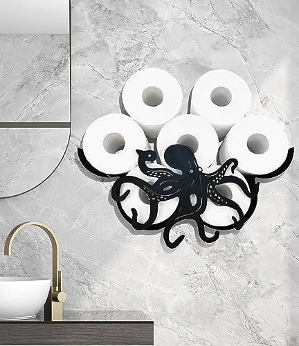 Metal Octopus Toilet Paper Holders,Wall-Mounted Storage Tissue Paper Holder | Funny Animals Paper Holders for Indoor Bathrooms Kitchen,Toilet Rolls Tissue Storage Fit 8 Rolls,Practical and Convenient - color: Octopus 14.3"lx4.5"wx6.7"h