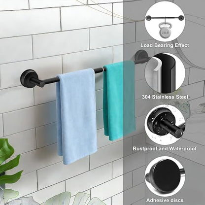 MGahyi Black No Drill Adjustable Stainless Suction Cup Towel Bar | 14.6 ~ 24Inch Extendable Bath Shower Towel Holdere,Heavy Duty Towel Rack Suitable for Tile, Glass & Smooth Flat Surfaces - color: Black