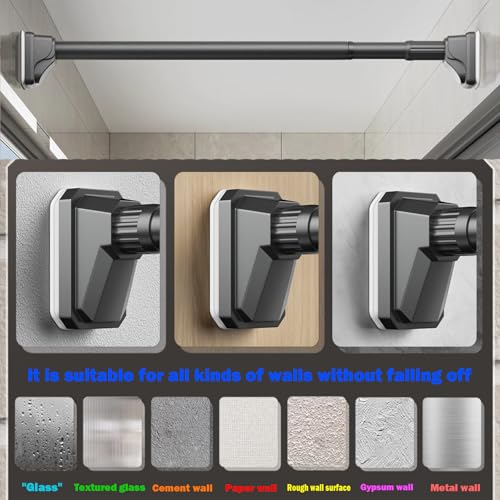 Black Shower Curtain Rod 39 to 86 Inch,Heavy-Duty inner Lock Stainless Steel Telescopic Rod,1.2-Inch Diameter Bathroom Anti-Rust And anti-Slip Tension Rod Without Drilling,Convenient to Use - color: Black, size: 39-86 Inches