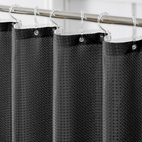 QiyI 3 in 1 Waffle Shower Curtain Set with Liner, Black, 36 x 72 | Shower Curtain and Liner Set with Hooks, Waterproof Stall Bathroom Curtain with PEVA Liner & 6 Double Sided Plastic Rings - color: Black, size: 36"W x 72"L (Pack of 1)