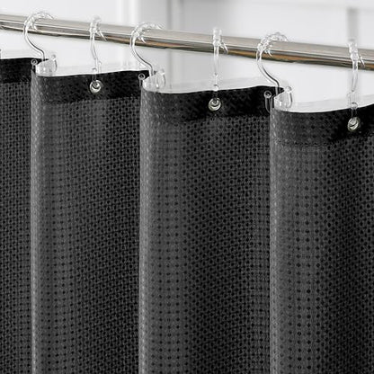 QiyI 3 in 1 Waffle Shower Curtain Set with Liner, Black, 36 x 72 | Shower Curtain and Liner Set with Hooks, Waterproof Stall Bathroom Curtain with PEVA Liner & 6 Double Sided Plastic Rings - color: Black, size: 36"W x 72"L (Pack of 1)