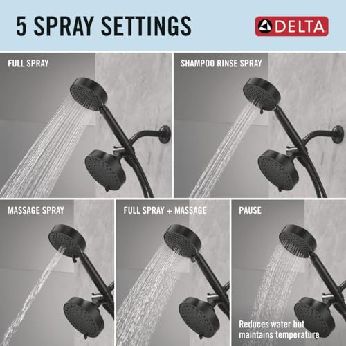 Delta Round 2-in-1 Dual Shower Head with 4-Setting HandHeld Spray, Matte Black Detachable Double Shower Head with Hose, Showerhead, 1.75 GPM Flow Rate, Matte Black 75756BL - color: Matte Black