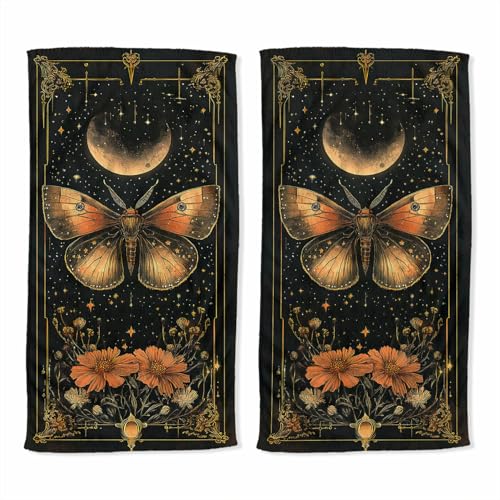 Butterfly Bath Hand Towel Set of 2 Flower Star Daisy Moon Dark Absorbent Hand Towels Decorative Fingertip Towels for Farmhouse Gym Kitchen Hotel Yoga Gifts 14x28 inch - color: Butterfly