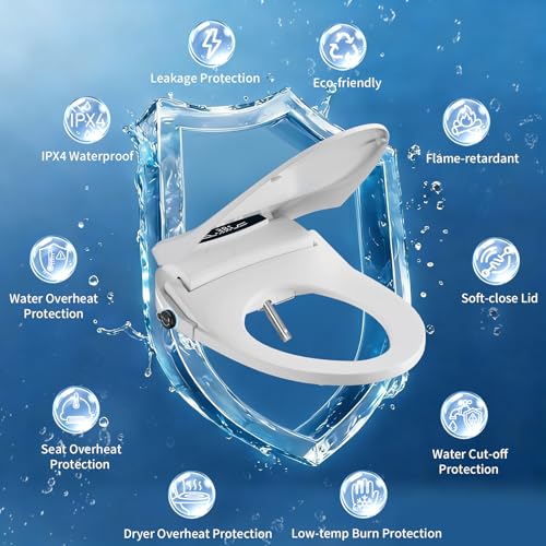 Electric Bidet Toilet Seat Elongated Warm Water Bidet With Dryer | Luxury Smart Bidet with LED Display Panel, Adjustable Pressure, Steel Nozzle, Soft-Close, Wireless Remote, for Villa & Family