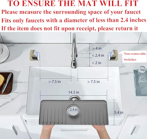 YATOISUR Sink Splash Guard 14.4” x 5.4” - Sink Faucet Mat with Faucet Water Catcher Mat & Soap Dish & Sponge Holder 3 in 1 - Silicone Faucet Handle Drip Catcher Tray for Kitchen RV & Bar Faucet, Grey - color: Gray