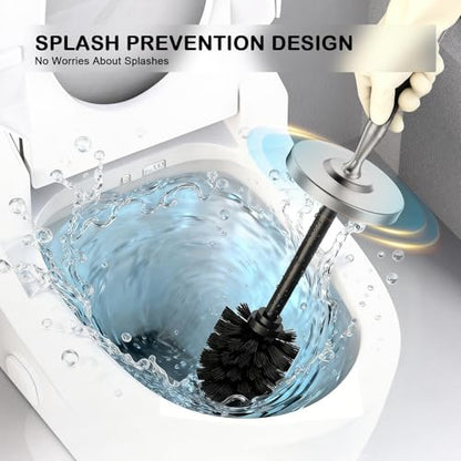 Stainless Steel Toilet Bowl Brush and Holder Set Scrubber Nickel | Weighted Stable Base Removable Inner Tube Toilet Bowl Brush Splash-Proof Design for Deep Cleaning Space Saving Storage - color: Nickel