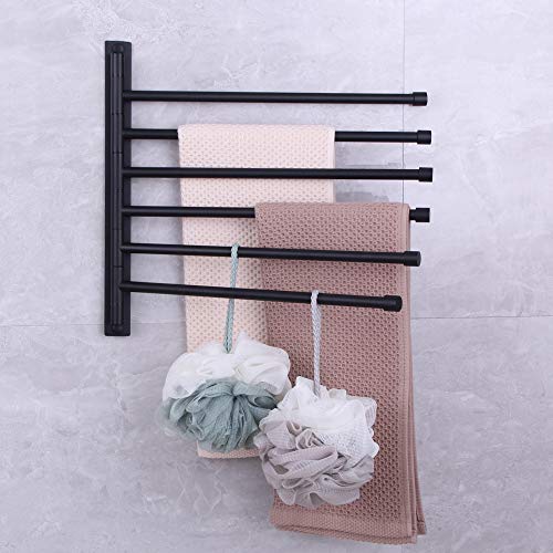Swivel Hand Towel Bar Bathroom Swing Hanger Towel Rack Holder Matte Black Finish, Wall Mounted, 6-Arm - color: Black