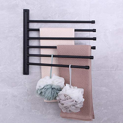Swivel Hand Towel Bar Bathroom Swing Hanger Towel Rack Holder Matte Black Finish, Wall Mounted, 6-Arm - color: Black