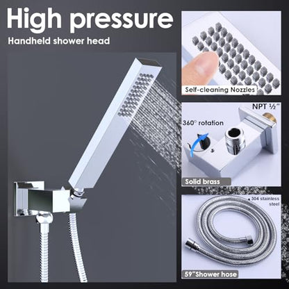 Enga Luxury Dual Shower Head System LED Thermostatic Shower System with 6 inch Wall Shower, 20-Inch 3 Function Shower Head (Rainfall & Mist & Waterfall), Chrome - color: Chrome, style: 20" Head (Rain + Mist+Waterfall) - 6" Head