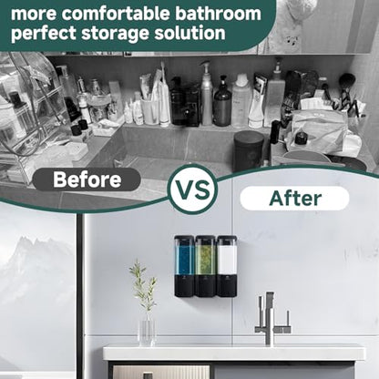 Shampoo and Conditioner Dispenser 3 Chamber No Drill Shampoo Dispenser for Shower Wall Mounted Shower Soap Dispenser 3 * 500ml Refillable Shower Dispenser for Bathroom Hotel(Black 3 Chamber) - color: Black-clear-3