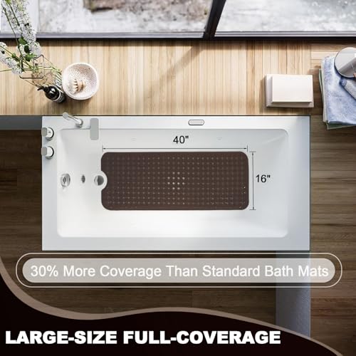 Bathtub and Shower Mats, 40x16 Inch Extra Large Non Slip Soft Bath Tub Mat with Suction Cups and Drain Holes for Bathroom Floor and Keep Tubs Clean, Machine Washable, Clear Chocolate - color: Clear Chocolate