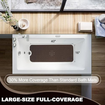 Bathtub and Shower Mats, 40x16 Inch Extra Large Non Slip Soft Bath Tub Mat with Suction Cups and Drain Holes for Bathroom Floor and Keep Tubs Clean, Machine Washable, Clear Chocolate - color: Clear Chocolate